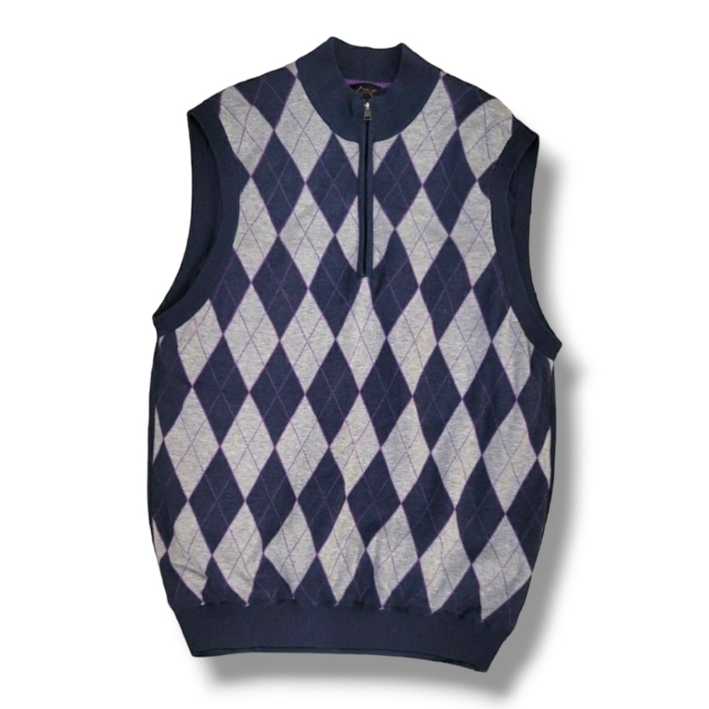 Greg Norman Collection Men's Lined 1/4 Zip Argyle Wind Vest - Size Medium